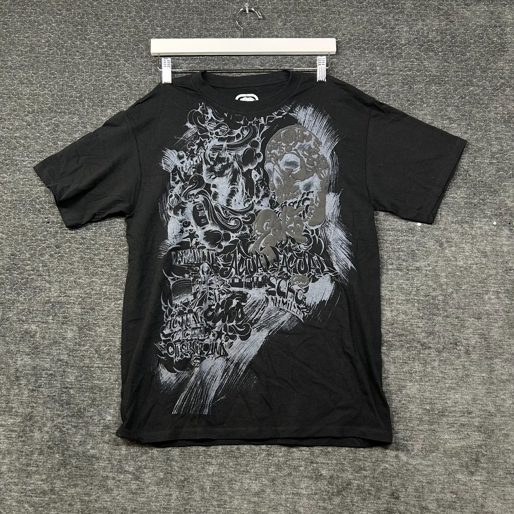 Ecko Unltd T-Shirt Men's Black Skull Graffiti Graphic Streetwear Y2K - Medium